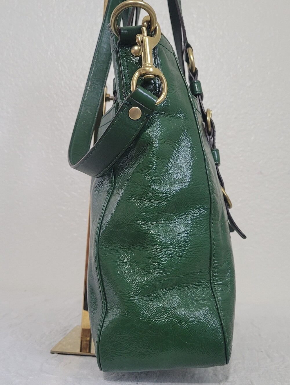 Vintage Coach F14022 Ergo Chelsea Green Patent Leather Pleated Tote Bag Purse - Picture 5 of 16